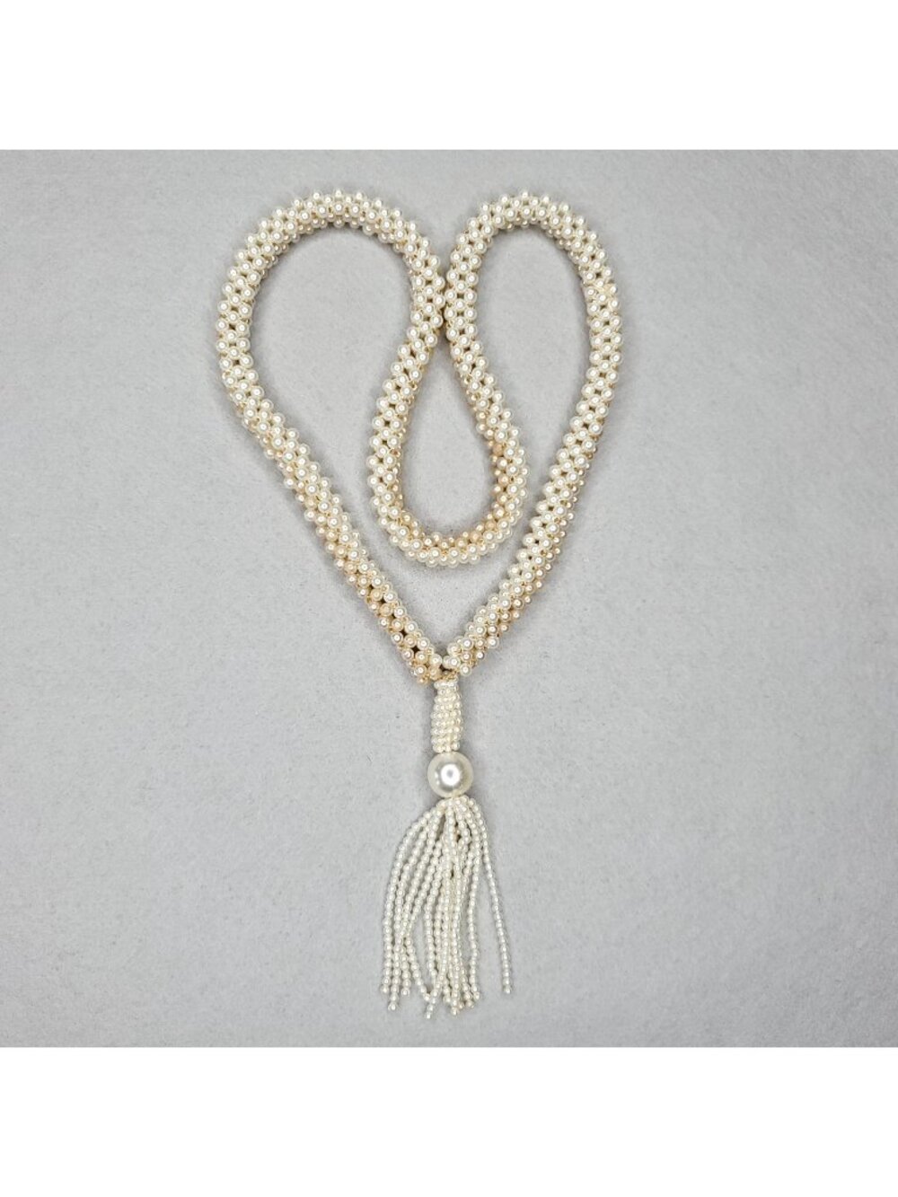Vintage Faux Pearl Tassel Necklace Champagne 25" READ